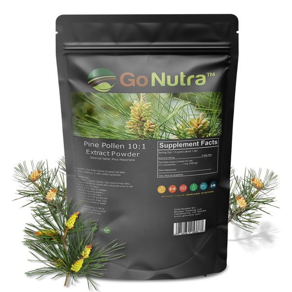 Go Nutra - Pine Pollen Powder, Potent 10:1 Pine Pollen Powder from Masson Pine Trees, Pure Powdered Pine Pollen for Tea, Coffee, Juice, Smoothies, and More, Non-GMO, Vegan, 1 lb
