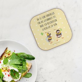 Mr. & Mrs. Panda Coaster Glasses Bumble Bee Clover Leaf Gift Animals Animal Motifs Funny Sayings Coaster Wood Bee Decoration Good Mood