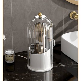 Booklov Makeup Brushes Organizer,Cosmetic Storager,360° Rotating Desktop Makeup Tools Holder,Portable Lipstick Organiser,Storage Stand for Cosmetic Pen or Eyeliner (White With Lid)