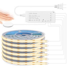 Lichaser 6.56ft COB LED Strip Light, 6 Rolls of 3000K Flexible COB LED for Acoustic Panel and Wood Slat Wall Panels Parallel with Dimmable Touch Sensor Switch, Cuttable for Wood Slat Lighting, Shelf