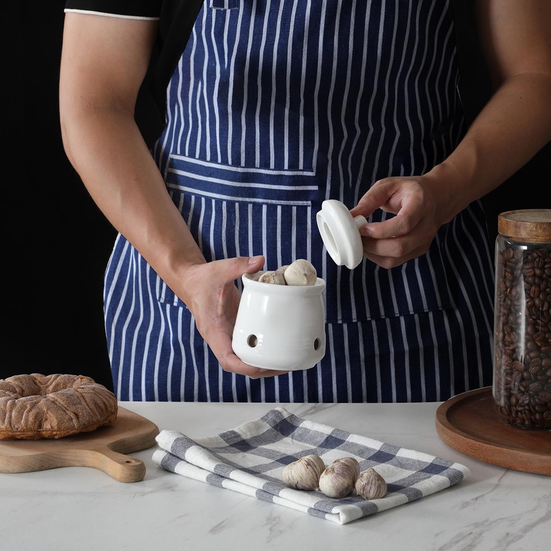 HAOTOP Ceramic Garlic Keeper with Lid, Mini Garlic Saver Container