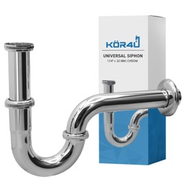 kör4u Universal Sink Siphon Drain Fitting with Odour Trap Including Seals Pipe Siphon Drain Fitting Chrome 1 1/4 Inch x 32 mm