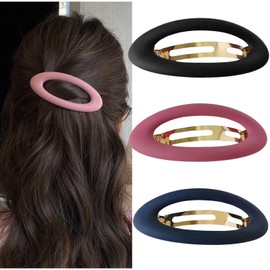 Jiamusi Large Hair Barrettes for Women Matte Ellipse Thin French Barrette Cute Styling Clips Non Slip Strong Hold Vintage Accessories Gifts Girls 3 PCs