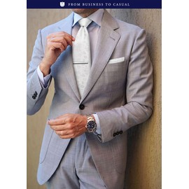 HISDERN HTJ-02S Wedding Silver Necktie, Men's Necktie, Chief, Tie Clip, Cufflinks, Set of 4, For Weddings, Job Hunting, Entrance Ceremonies, Graduation Ceremonies, After-parties, Parties, 08 white