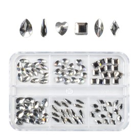 90Pcs Crystal White Nail Rhinestones Crystal Clear 6 Shapes Cute Nail Gems Flatback Heart Rhinestones K9 Glass Stones Nail Art Diamonds Crystals jewels Nail Charms for Arylic Nails Face Eyes Makeup