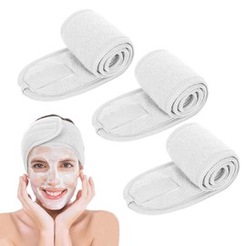 3Pcs Spa Facial Headband, Super Absorption Makeup Hair Wrap, Makeup Hair Band Women Skincare Adjustable Microfibre Headband(White,Size:24inch)