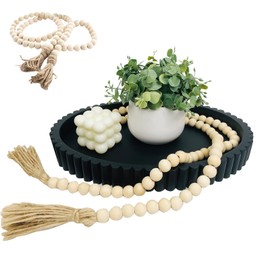 Vomktvcsr Oval Tray for Coffee Table Décor 13" Concrete Modern Decorative Trays Home Décor Accents -Circle Coffee Table Centerpieces -Bandejas Decorativas- Island Contemporary Decor (Gift Boho Beads)