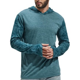 MIER Men's Long Sleeve Fishing Shirts UV Protecion Hiking Running Camo Hoodie with Thumbholes, Blue Camo, 3XL