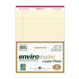 ROARING SPRING Enviroshades Recycled Legal Pads, 3 Pack, 8.5" x 11.75" 50 Perforated Sheets, Ivory Color, Made In USA