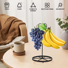 Banana Holder Stand,Stable Banana Holder with Hook &Wider Base,Rust-Proof Metal Banana Hanger,Multifunctional Banana Tree Stand for Fruit Micro Landscape Decorations Kitchen Counter(Double hook)