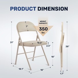 YSSOA 2 Pack Folding Chairs with Leather Padded Cushion Seats & Durable Metal Frame, Stackable, Portable, Commercial Event Seat, Indoor Outdoor for Parties, Home, Office, Classic Kahki