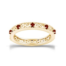 Jewel Zone US Round Cut Simulated Red Garnet 3.25 MM Stackable Ring in 14K Yellow Gold Over Sterling Silver