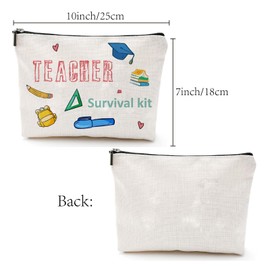 CREATCABIN Pencil Case Teacher, Makeup Bag, Cosmetic Bag, Canvas, Multi-Purpose Pen Case, Zip, Toiletry Bag, Travel Bag, Purse, Bag, Portable Large Survival Kit for Teachers, 25 x 18 cm, Teacher