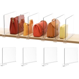 Famyards 4 PCS Clear Shelf Dividers for Closet Organization, Purse Organizer for Wooden or Vertical Shelving, Perfect for Sweater, Shirts, Handbags in Bedroom