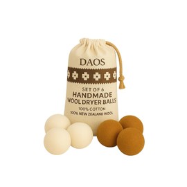 Wool Dryer Balls with Storage Bag – Pack of 6 (3 White + 3 Brown) – 100% New Zealand Wool