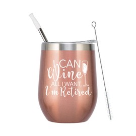Elegantpark Funny Retirement Gifts for Women 2024 Retired Gifts for Her Retirement Wine Tumbler for Retired Teachers Friends Coworkers Boss Friends Travel Coffee Tumbler with Straw Rose Gold