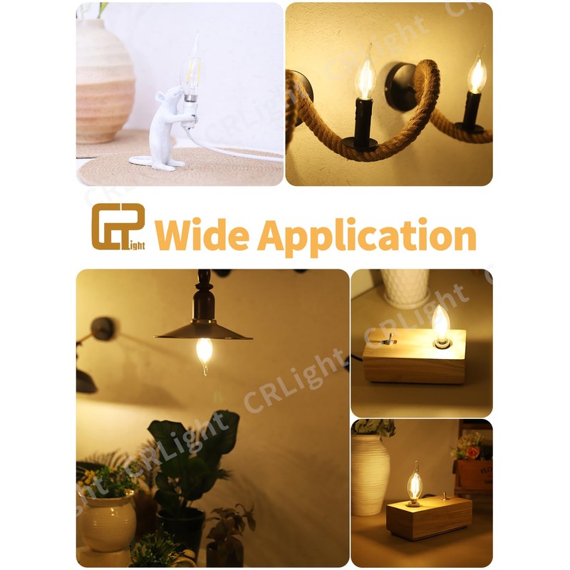 CRLight ETL Listed 2W Dimmable LED Candelabra Bulb 2700K Warm