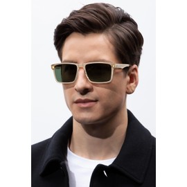 CARFIA Retro Acetate Mens Sunglasses Polarized Classic Square Sun Glasses CA62162 Green Lens