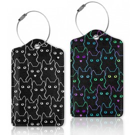 2 Pcs Luggage Tags for Suitcase,Cute Cat Luggage Tag Name Id Labels with Privacy Cover for Travel Backpack Women Men