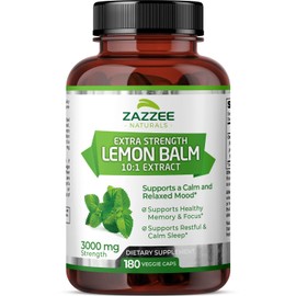 Zazzee Organic Lemon Balm 10:1 Extract, 3000 mg Strength per Capsule, 180 Vegan Capsules, 6 Month Supply, Standardized and Concentrated 10X Extract, 100% Vegetarian, All-Natural and Non-GMO