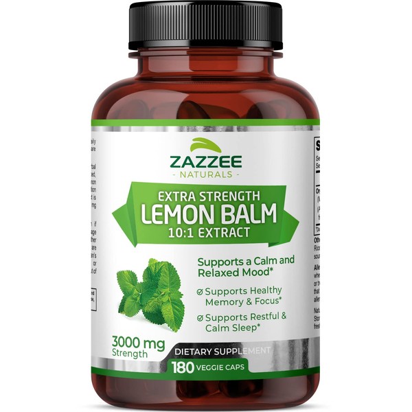 Zazzee Organic Lemon Balm 10:1 Extract, 3000 mg Strength per
