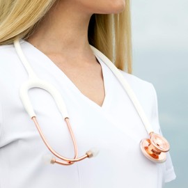 MDF Instruments, RoseGold MD One Stainless Steel Stethoscope, Adult, White Tube, RoseGold Chestpieces-Headset, MDF777RG29