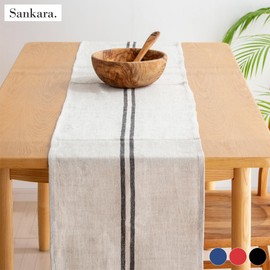 Sankara Table Runner, Nordic, Modern, Stylish, Chic Linen, 90.1 x 13.0 inches (230 x 33 cm), Table Center, W Stripe x Navy