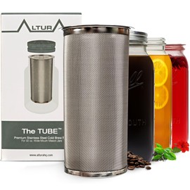Altura The TUBE Cold Brew Coffee Maker and Tea Infuser for Wide Mouth Mason Jars - Stainless Steel Cold Brew Filter Strainer for Iced Coffee, Fruit Water & More - (32oz/1qt)