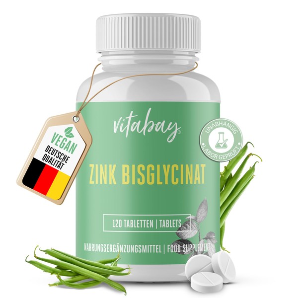 Vitabay Zink Bisglycinat Hochdosiert 25mg - 120 VEGANE Tabletten -
