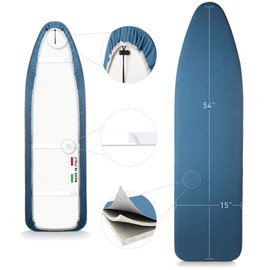 TIVIT Ironing Board Cover 15 x 54, Performance Grade Titanium Coated Pro Grip Pad & Covers - Superior Scorch & Stain Resistance, High Heat Reflection, 3 Padded Layers 3 Fastener Straps - Made In Italy