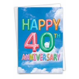 The Best Card Company - 40th Milestone Anniversary Congratulations w/Envelope for Men, Women (Not Actual Balloons, 3D) - Inflated Messages C5651FMAG