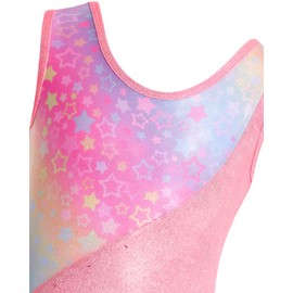 Gogokids Girls Three Piece Gymnastics Set with Shorts, Kids Sleeveless Gymnastics Leotard with Gems, Sparkling Girls Gymnastics Outfit, Sporty Dancewear for Children Aged 3-12 Years, pink