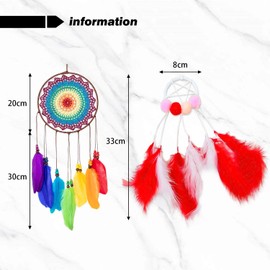 2 Pieces Feather Dream Catcher, Wall Dream Catcher, Colourful Feather Dream Catcher, Wind Chime Ornaments, Crochet Dream Catchers, Bedroom Decoration Accessories