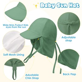 Xnova Baby Sun Hat with Neck Flap and Ties UPF 50+ Children, Summer Hat Adjustable UV Protection Beach Swimming Hat Boys Girls Visor Cap (Green, L)