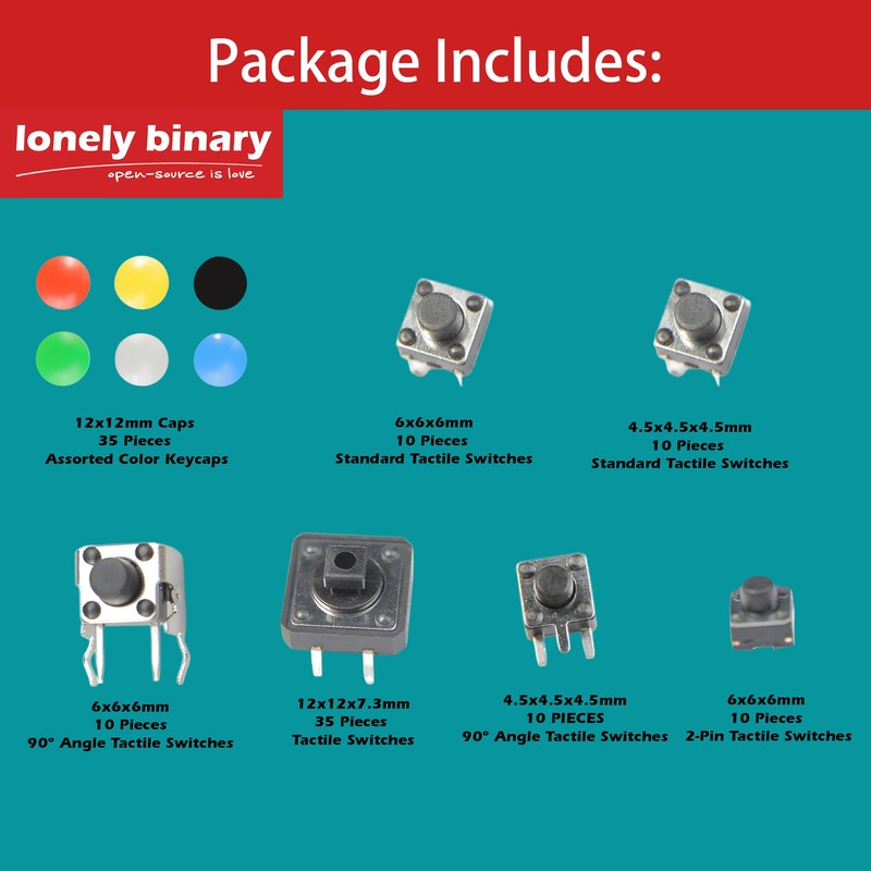 Lonely Binary 120-Piece Tactile Push Button Switch Kit – Includes