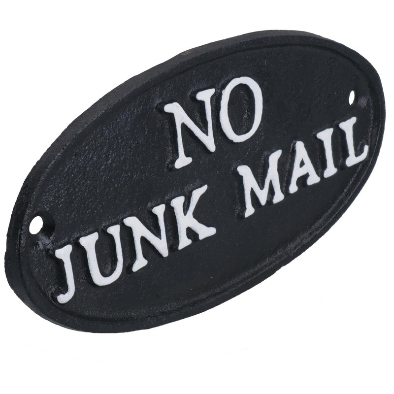 AB Tools No Junk Mail Cast Iron Sign Plaque Door