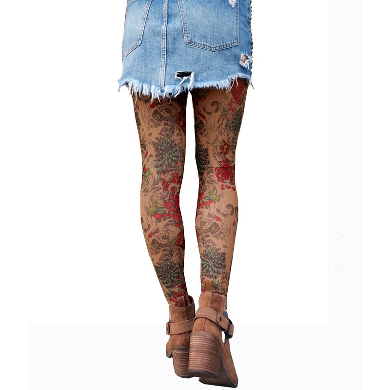Wild Rose Ladies MUMS Tattoo Mesh Leggings, Tan, Medium
