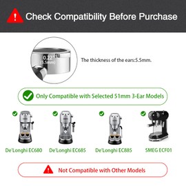 WhaleSiper 51mm Bottomless Portafilter & Puck Screen, 3 Ears Stainless Steel Head, Only Compatible with De'Longhi EC680, EC685, EC885, and SMEG ECF01, Includes 304 Stainless Steel Filter Basket