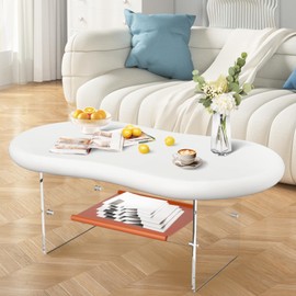 Cloud Coffee Table, Modern Coffee Table for Living Room, Irregular Cream White Side Table, White Cute End Table with Acrylic Legs