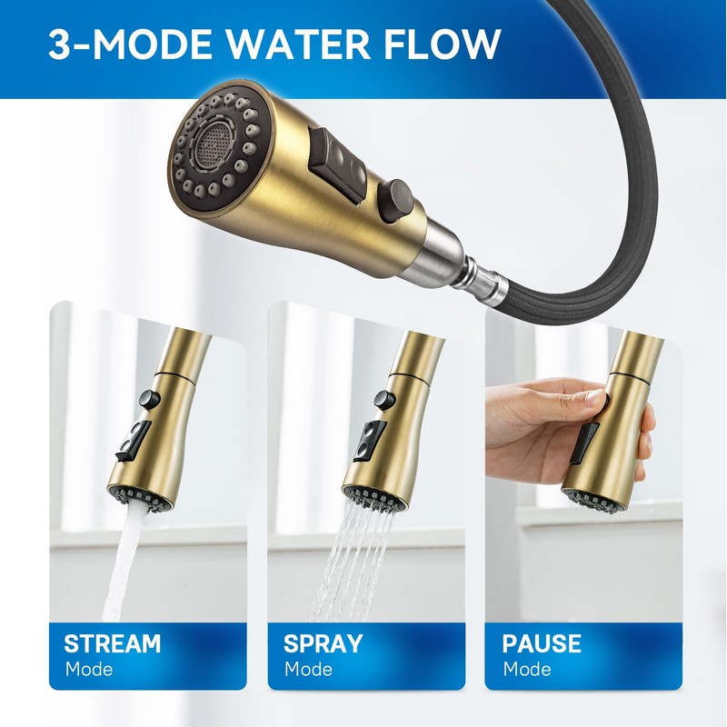 Gold Kitchen Faucet with Sprayer,Single Handle Kitchen Sink Faucet with