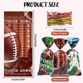 STEFORD 150 pcs Football Treat Bags, Football Goodie Bags Party Snack Candy Plastic Bag with Twist Ties for Birthday Sport Events Party Gifts Wrapping Superbowl
