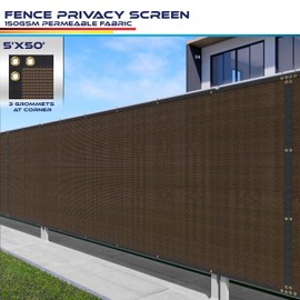 5' x 50' Privacy Fence Screen in Brown with Brass Grommet 85% Blockage Windscreen Outdoor Mesh Fencing Cover Netting 150GSM Fabric - Custom