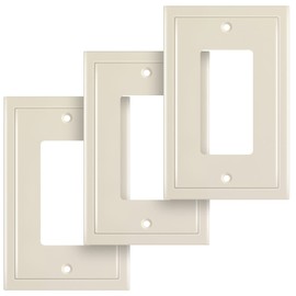 Henne Bery Modern Edge Decorative Wall Plate Switch Plate Outlet Cover, Durable Solid Zinc Alloy (Single Decorator 3PK, Light Almond)