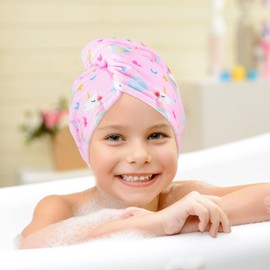 2 Pack Kids Microfiber Hair Towel Girls Turban Hair Towel Wrap Rapid Drying Hair Towel for Women Girls Unicorn Hair Towel wrap Turban Shower Gift for Girls