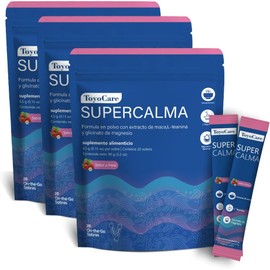 Polvo Sabor Fresa, Supercalm Suplemento Alimenticio, 20 Sobres Polvo sabor fresa en sobres individuales, fácil de mezclar con agua, 90 g