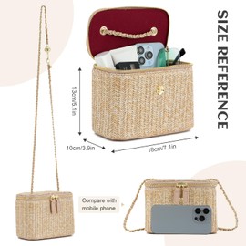 LUI SUI Straw Crossbody Bag Women Summer Woven Shoulder Bag for Travel Holiday, khaki