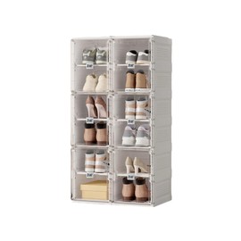 AntBox Portable Shoe Rack Organizer, Stackable Sneaker Organizer Cabinet with Magnetic Door, Folding Design, Clear Plastic Storage Container, 6 Tier 12 Pairs (Clear) - S2-S12-D6