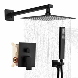 Elefloom Shower Faucet Set, 12 Inch Matte Black Wall Mounted Shower System with Rain Shower Head and Handheld Spray Combo, High Pressure Showerhead Set Includes 60" Hose