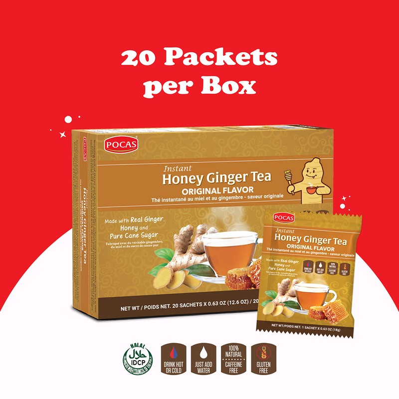 Pocas Honey Ginger Instant Tea Powder, Turmeric Flavor 2-Pack, Ginger