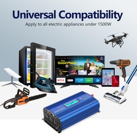 1500Watt Pure Sine Wave Inverter 12V DC to 110V 120V AC Power Inverter with Remote Control LCD Display and 2x2.4A USB Ports 3 AC Outlets Compatible with Lithium Battery for Home RV Truck by VOLTWORKS